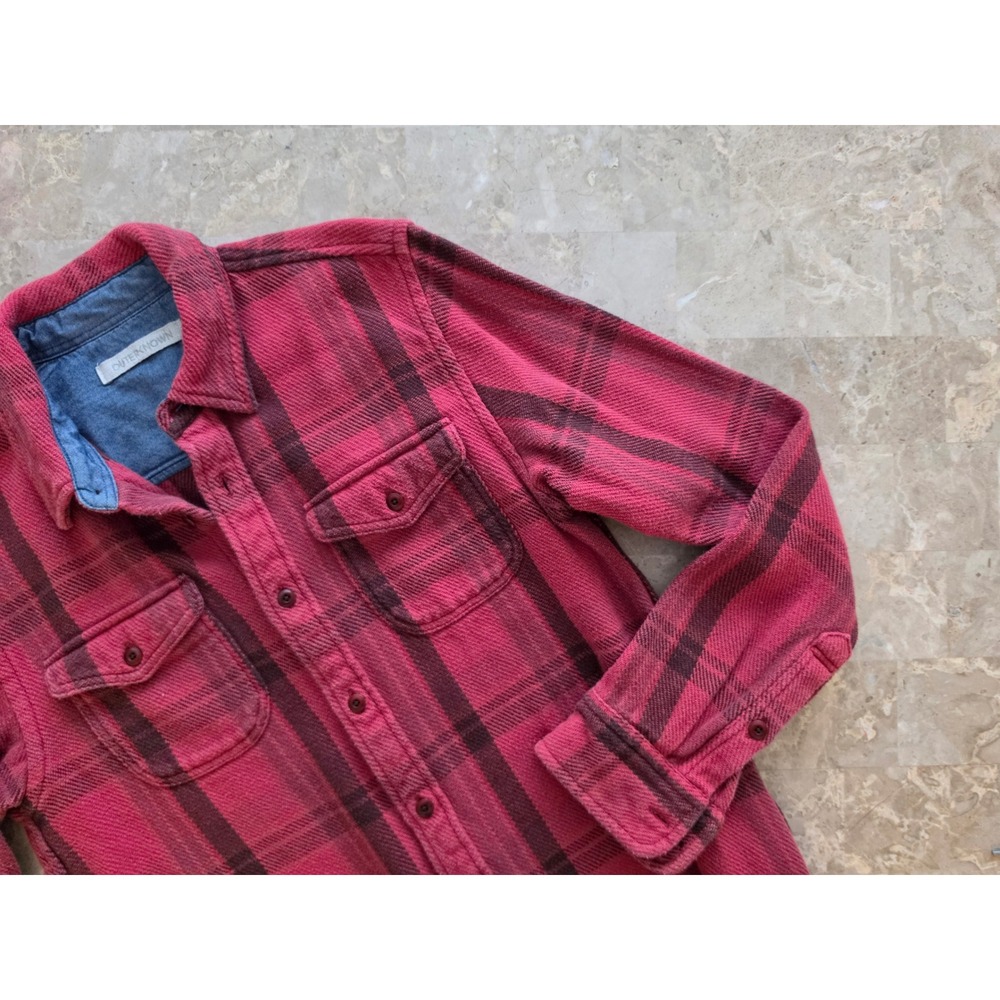 Outerknown Blanket Shirt Red Brown Plaid Organic Cotton Flannel Overshirt Mens S